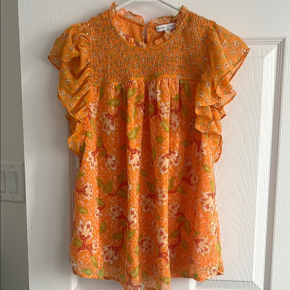 Orange Floral Ruffle Blouse